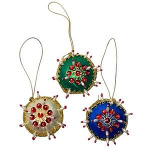 Vintage Pushpin Beaded Ornaments Lot of 3